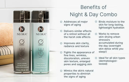 Age IQ® Night & Day Combo – Day & Night Anti-Aging Skincare Set with Bidens Pilosa, Peptides & Hyaluronic Acid – Smooths Fine Lines, Boosts Radiance, Firms & Hydrates – 1 fl. oz. Each